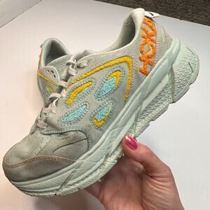 Hoka One Clifton L Embroidery Blue Glass Radiant Yellow. Sneakers